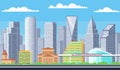 Day time cityscape light pixel background with hight buildings. Pixelated daytime cityscape for game