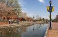 Day time spring view of the popular city park named Carroll Creek park in historic district of Frederick