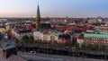 Sunset at Holmens canal and the city center in Copenhagen