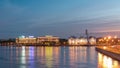 Nakhimov Naval School and the Peter and Paul Fortress day to night timelapse. St. Petersburg