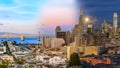 Day to night timelapse timeslice San Franciso panorama with full moon Royalty Free Stock Photo