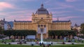 Day to night timelapse view of Art pavilion at King Tomislav square in Zagreb, Croatia. Royalty Free Stock Photo