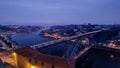 Day to Night view of the historic city of Porto, Portugal timelapse with the Dom Luiz bridge Royalty Free Stock Photo