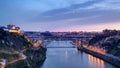 Day to Night view of the historic city of Porto, Portugal timelapse with the Dom Luiz bridge Royalty Free Stock Photo