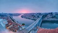 Day to Night view of the historic city of Porto, Portugal timelapse with the Dom Luiz bridge Royalty Free Stock Photo