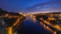 Day to Night view of the historic city of Porto, Portugal timelapse with the Dom Luiz bridge Royalty Free Stock Photo