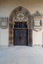 Old yellow sand stone church entrance Royalty Free Stock Photo