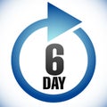 6 day Turnaround time TAT icon. Interval for processing, return to customer. Duration, latency for completion, request