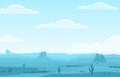 Day in Vast Western American Desert with Cactus Horizon Landscape Illustration