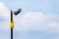 Day View of Broken CCTV camera with yellow notice