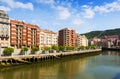 Day view of embankment of Ibaizabal river. Bilbao Royalty Free Stock Photo