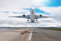 Day view of the sun and the airplane flies up rapidly into the sky