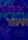Day week month and year big text dot and dash line pattern layer overlay, Poster banner or flyer template layout design