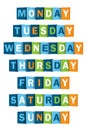 DAY OF THE WEEK poster of overlapping letter icons Royalty Free Stock Photo