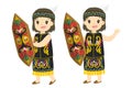 Dayak Girl Holding Traditional Shield Cartoon Vector Collection Royalty Free Stock Photo