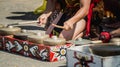 Dayak traditional tribe of Borneo artists playing gong / traditional percussion instrument