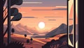 Daybreak on a Flat World - An Adobe Illustration of a Serene Environment, Made with Generative AI Royalty Free Stock Photo