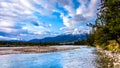 Daybreak over the Athabasca River near the town of Jasper in Jasper National Park