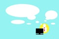 Daydream Thinking man at work icon. Business man working infant of computer have daydream. Think Bubble Illustration icon design o