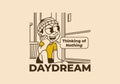 Daydream, thinking of nothing. a boy wearing a beanie was daydreaming by the window