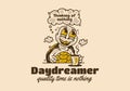 Daydreamer thinking of nothing, mascot character of turtle drink a coffee while daydreaming