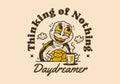 Daydreamer thinking of nothing, mascot character of turtle drink a coffee while daydreaming