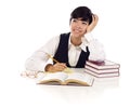 Daydreaming Mixed Race Female Student with Books Royalty Free Stock Photo