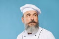 Daydreaming Senior Chef on Blue Royalty Free Stock Photo