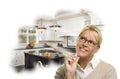 Daydreaming Woman With Pencil Over Custom Kitchen Photo Thought Royalty Free Stock Photo