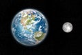 Daylight Earth and the Moon from space Royalty Free Stock Photo