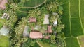 Drone poto of a house in the middle of rice or a forest surrounded with several fish ponds and lots of trees and plants Royalty Free Stock Photo