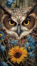 Daylight Mystery: An Owl's Face Enveloped in Floral Beauty