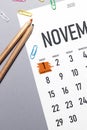 Daylight saving day marked on November 2020 calendar Royalty Free Stock Photo