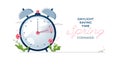 Daylight Saving Time banner. The clocks moves forward one hour. Spring clock changes concept. Modern flat design Royalty Free Stock Photo