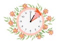 Daylight saving time begins banner. Spring forward one hour ahead. Moving the time one hour forward at spring, march Royalty Free Stock Photo