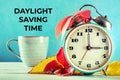 Daylight Saving Time concept, fall back in autumn. A vintage alarm clock Royalty Free Stock Photo