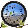 Daylight Saving Time DST. Wall Clock going to summer time +1. Turn time forward Royalty Free Stock Photo