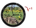 Daylight Saving Time DST. Wall Clock going to summer time +1. Turn time forward Royalty Free Stock Photo