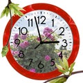 Daylight Saving Time DST. Wall Clock going to summer time +1. Turn time forward Royalty Free Stock Photo