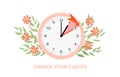 Daylight saving time starts. Spring forward on one hour ahead. Moving the time one hour forward at spring, march Royalty Free Stock Photo