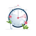 Daylight Saving Time vector illustration. The clocks moves forward one hour to daylight-saving time. Turning to summer Royalty Free Stock Photo