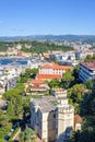 Daylight sunny view to city buildings and bright blue sea