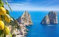 Daylight view of famous Faraglioni Rocks, Capri Island, Italy Royalty Free Stock Photo