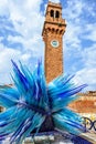 Daylight view to colorful Blue Murano Glass Sculpture