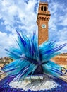 Daylight view to colorful Blue Murano Glass Sculpture