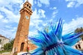 Daylight view to colorful Blue Murano Glass Sculpture