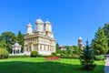 Daylight view to monastery garden park and cathedral on background Royalty Free Stock Photo