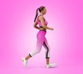 Dayly fitness concept girl runs 3d render on color gradient