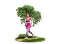 Dayly fitness concept girl runs on nature 3d render on white