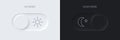 Daymode and nightmode slide neumorphic buttons set, light day and dark night sliders